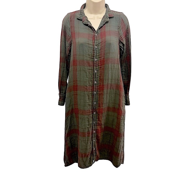 FREE PEOPLE GP SHADES COLLAB BUTTON DOWN PLAID MAXI SHIRT-DRESS MINA PLAID XS - Picture 2 of 15